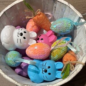 Easter Basket with Bunny Eggs and Decor